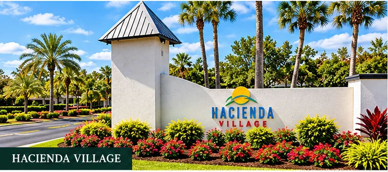 Landscape enhancement proposal illustration for Hacienda Village community entrance