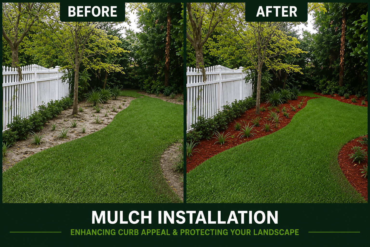 Landscape bed after fresh mulch